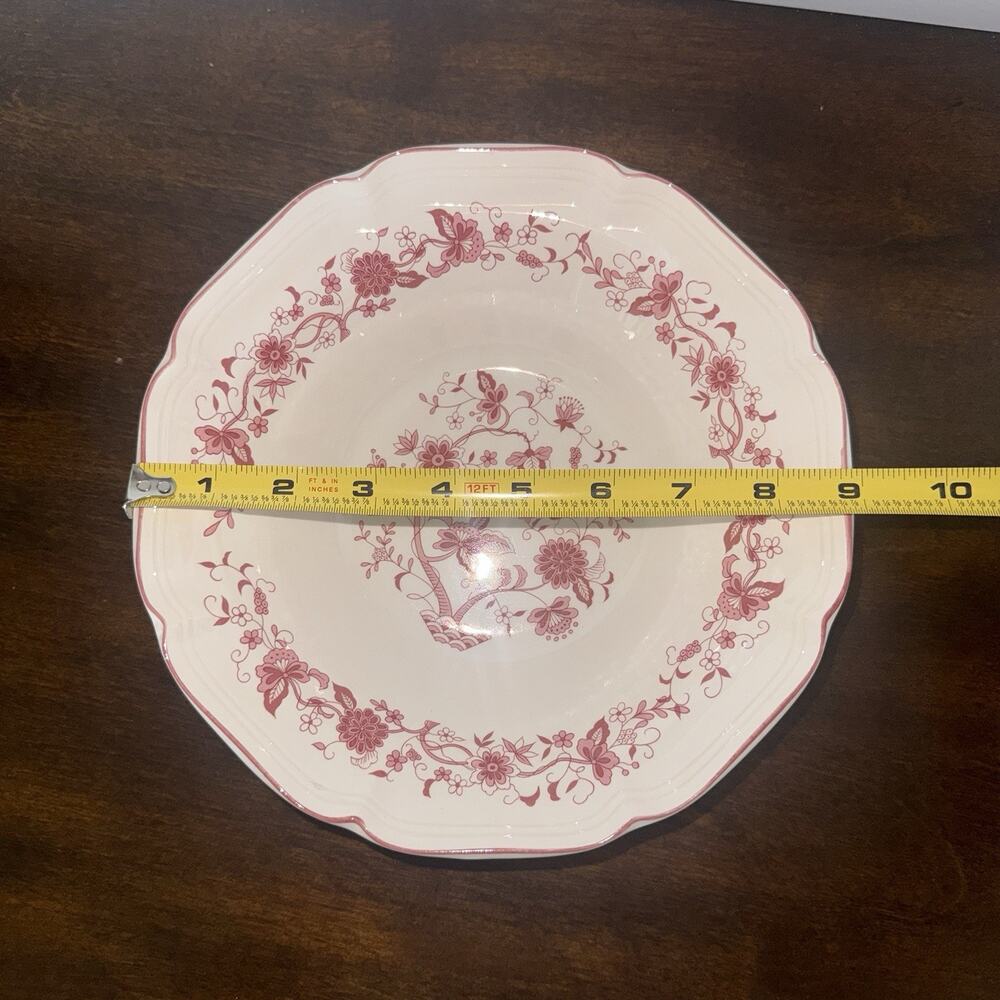 Vintage FW Woolworth Pink Folk Floral 9” Scalloped Serving Bowl Cottagecore - Picture 5 of 8